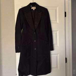 Michael Kors Black Wool Studded Lapel Coat | Size 4
